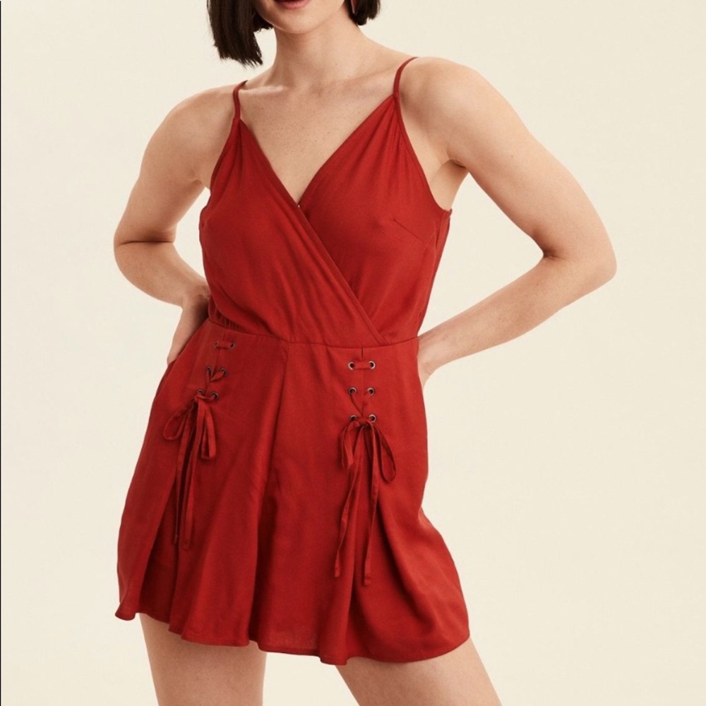 AE Red Lace Up Romper